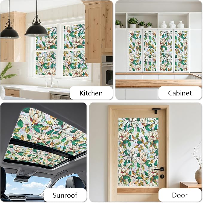 Kromapolis Window Privacy Film, Stained Glass Sticker Floral Window Clings - Image 5