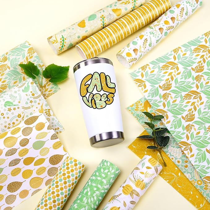Yellow Leaves Boho Permanent Adhesive Vinyl 12 Sheets 12'' x 10'' | Green - Image 7