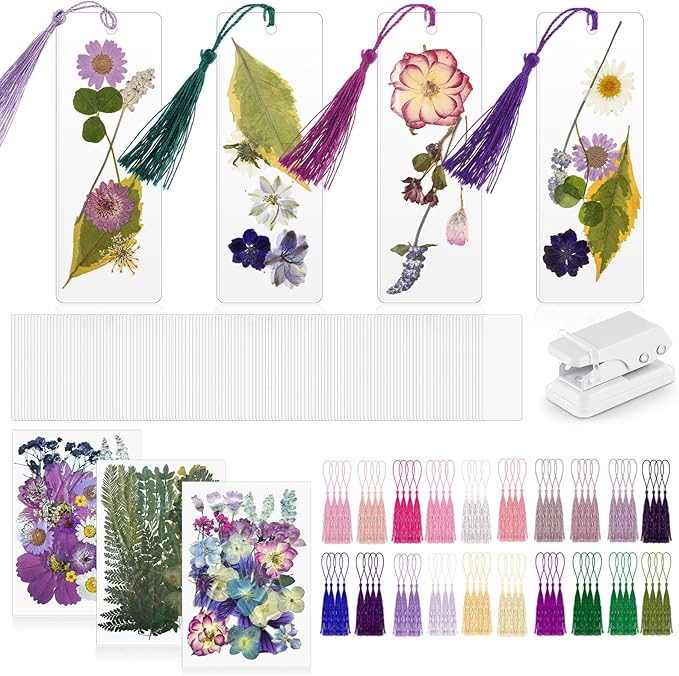 Fuyoooo 376 Pcs Pressed Flowers Bookmark Making Kit, DIY Bookmark Laminating by Liraitoya
