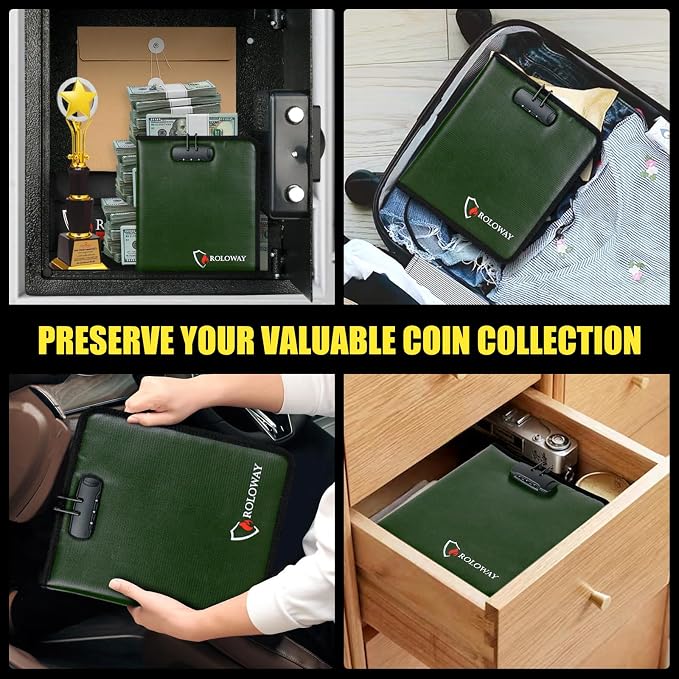 ROLOWAY Coin Collection Book 6400℉ Heat Insulated, 346 Pockets Fireproof Coin - Image 6