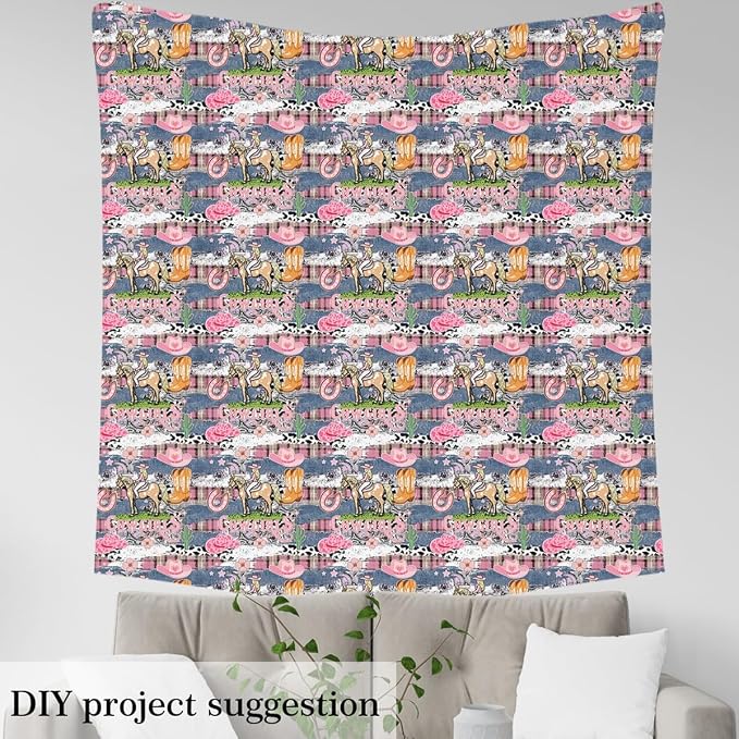 Western Cowgirl Fabric by The Yard, Girly Pink Flowers Hat Flannel Polyester - Image 4