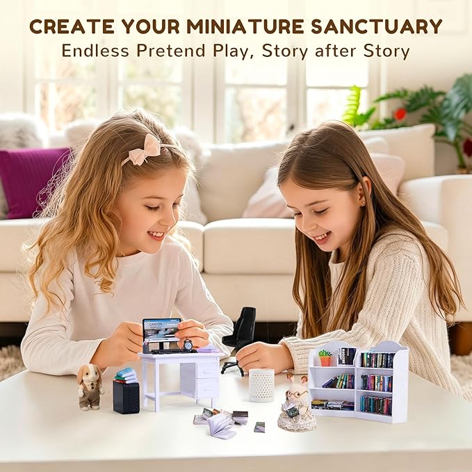 1:12 Scale Mini Desk Set with 100 Mini Books & 2 Bookshelves — Miniature - Image 6