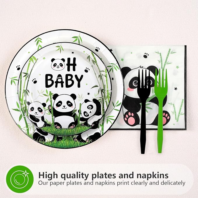 96 Pcs Panda Baby Shower Party Decorations A Little Panda Is on The Way Paper - Image 2