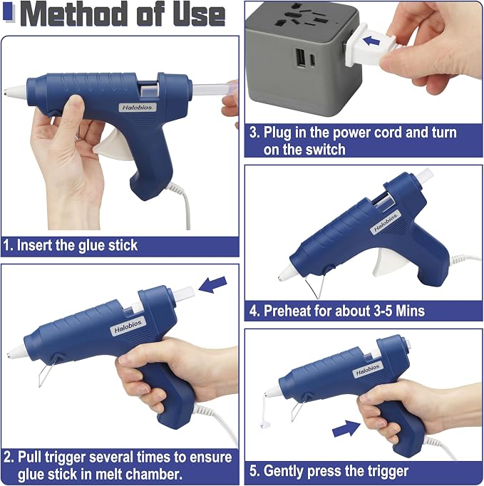 Halobios Hot Glue Gun with Preheating, 20 Glue Sticks, Full Size - Image 8