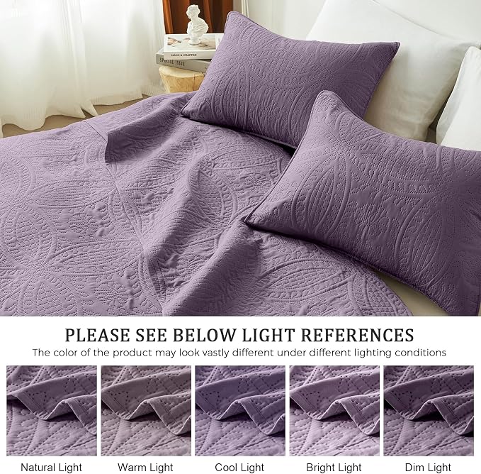 akkialla Grayish Purple Full/Queen Quilt Set, Ultrasonic Lightweight Bedspread - Image 5