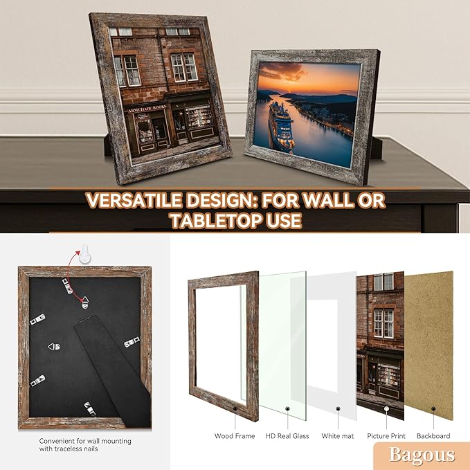 8x10 Picture Frames Set of 8, Vintage Rustic Farmhouse Industrial Style Photo - Image 4