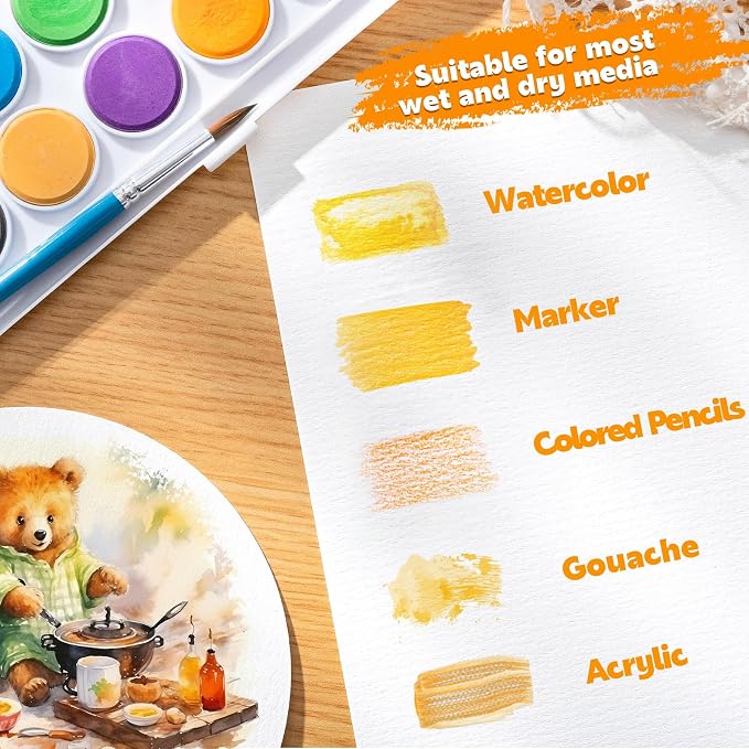 Prudiut 50 Sheets Watercolor Paper Bulk, 8 Sizes White 140 lb/300 GSM Cold - Image 4