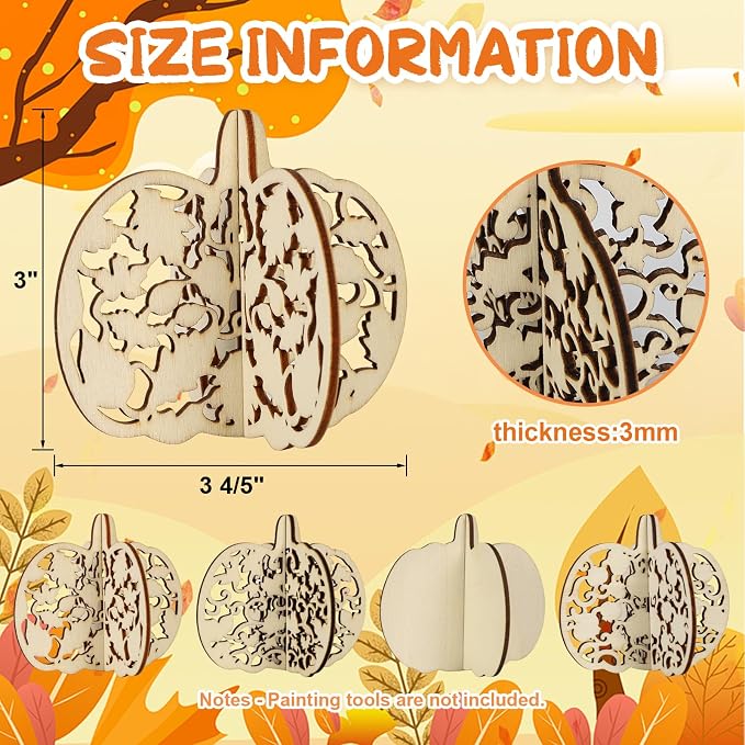 COCHIE DIY 3D Fall Pumpkin Wood Crafts to Paint - Image 2