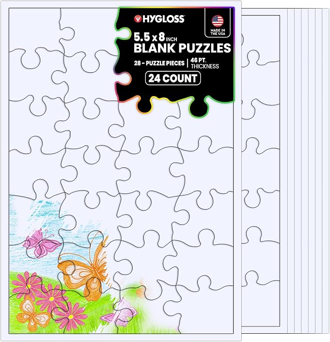 24 Blank Jigsaw Puzzles – 5.5 x 8 Inch, 28 Pieces Each – Hygloss DYI party by HyglossProductsInc