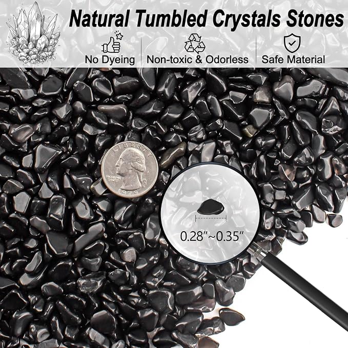 0.88 Lb Black Obsidian Natural Tumbled Healing Crystal Chips Bulk, Aquarium - Image 2