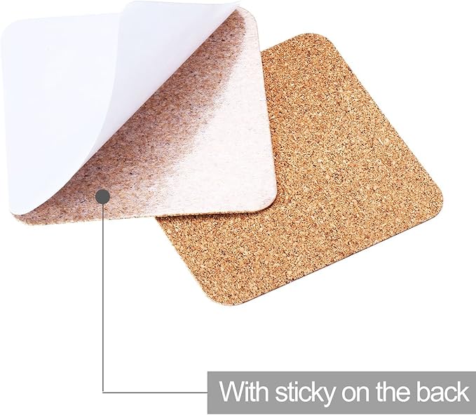 60 Pieces Self Adhesive Cork Coasters Squares/Round 4 x 4 Cork Mats Backing - Image 3