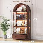 Dystler Curio Cabinet with Glass Doors & LED Lights | 72" Tall, Arched Display - Image 2