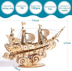 RoWood 3D Wooden Puzzle for Adults, Vintage Wooden Watercraft Model Sailboat - Image 4