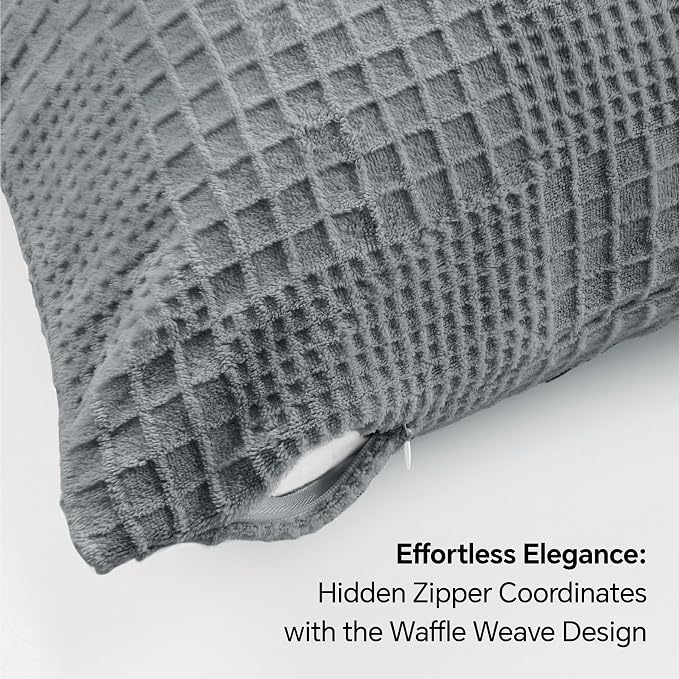 BEDELITE Flannel Pillow Cases Queen Size Set of 2, Decorative Waffle Weave - Image 6