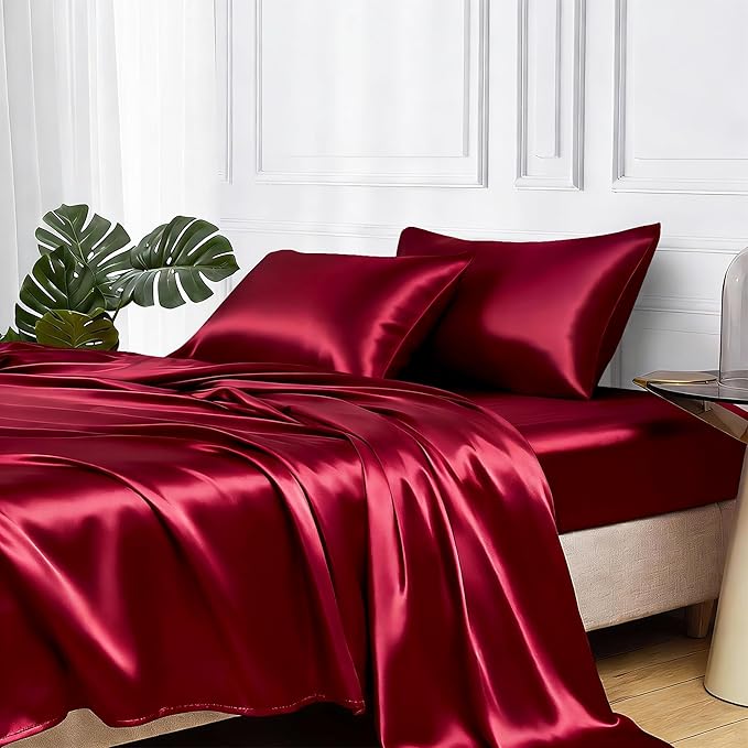 MR&HM Satin Bed Sheets, Full Size Sheets Set by MRHM