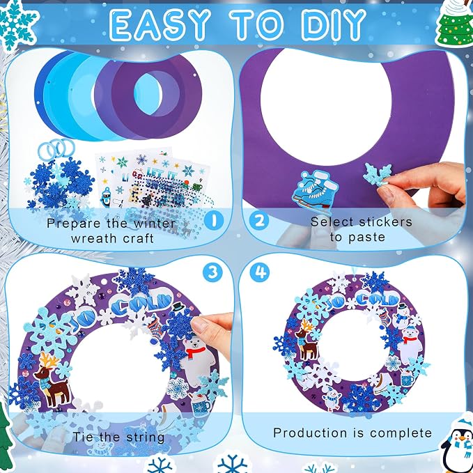Hollowfly 48 Sets Winter Wreath Craft Kits DIY Snowflake Wreath Hanging - Image 3