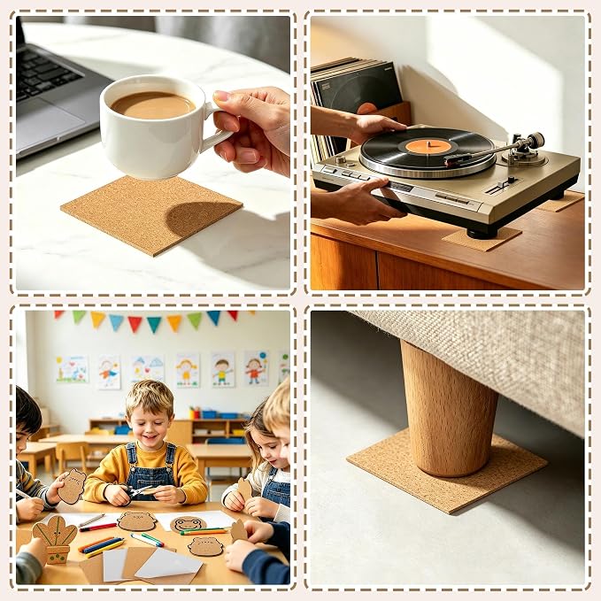 4 X 4 Inches Cork Sheets with Self Adhesive Backing, 2mm Natural Cork Tiles - Image 7
