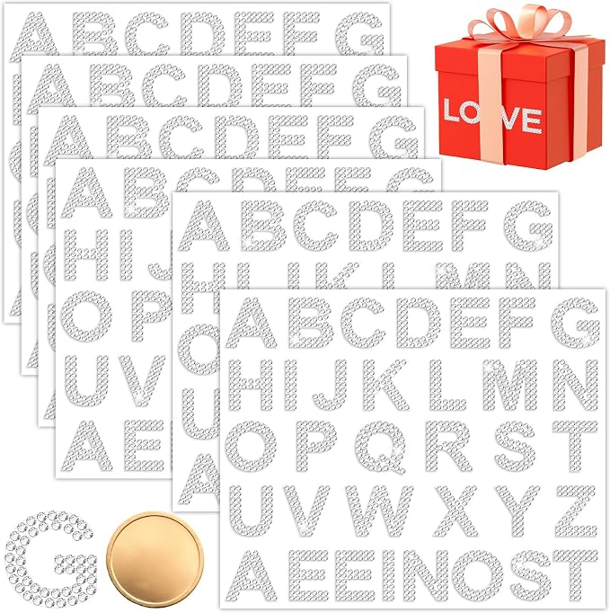 204 Pcs Rhinestone Letter Stickers 1 Inch Silver Crystal Diamond Gem Border by Lucomb