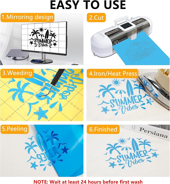 FUNKAKA HTV Heat Transfer Vinyl Bundle, 12 Rolls 12" x 5ft HTV Vinyl - Image 6