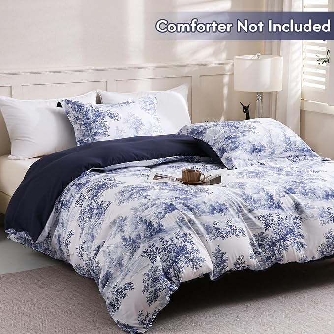 LONAVA King Botaincal 3 Pcs Duvet Cover Set, Breathable Soft Microfiber Navy - Image 2