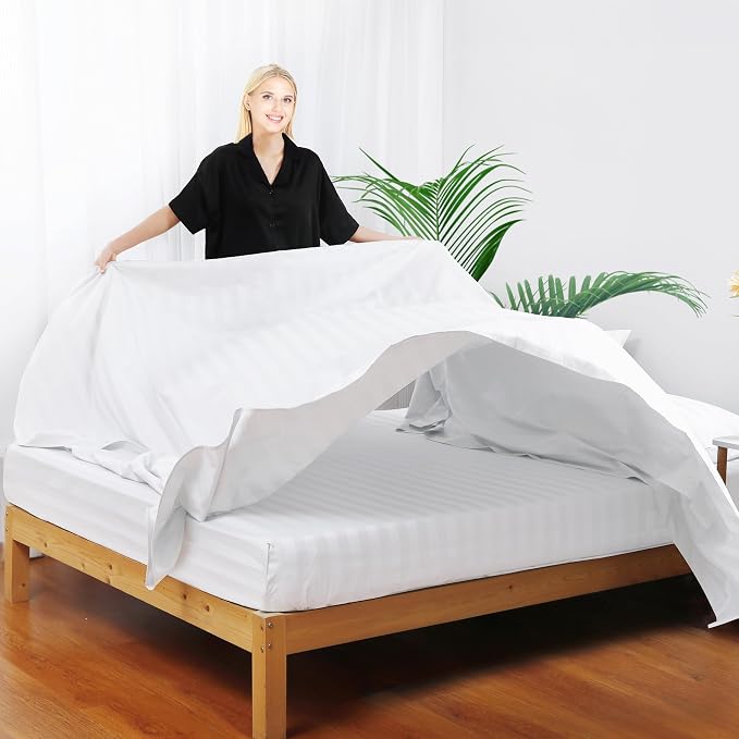 Flat Sheet Only King Size, 400 TC 100% Egyptian Cotton Flat Sheet Striped - Image 6