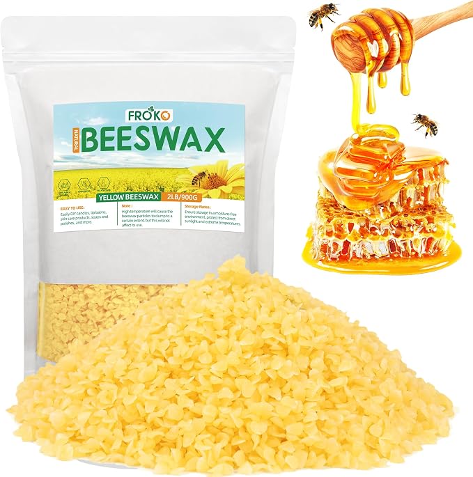 FROKO Yellow Natural Beeswax Pellets 2LB, Organic Beeswax, Beeswax by FROKO