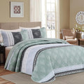 DJY Stripe Quilt Set King Size Sage Green Bedspread Coverlet Set 3 Pieces Boho by HOME