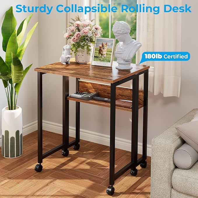 GreenForest Folding Desk with Wheels, 31.5" Rolling Table - Image 8