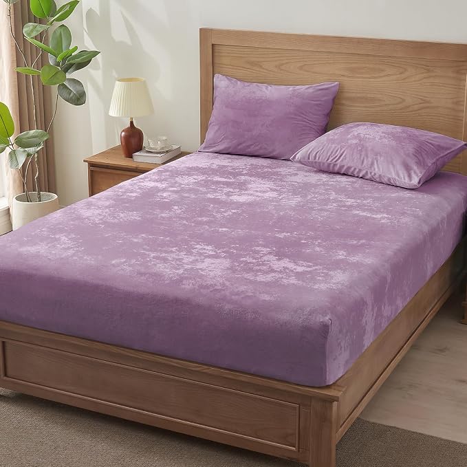 BEDELITE Velvet Fitted Sheet and Pillowcase Set, Luxury Soft Fuzzy Bottom Sheet - Image 6