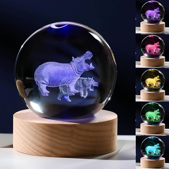 3D Hippopotamus Gifts for Women Crystals Ball 60mm by Unknown