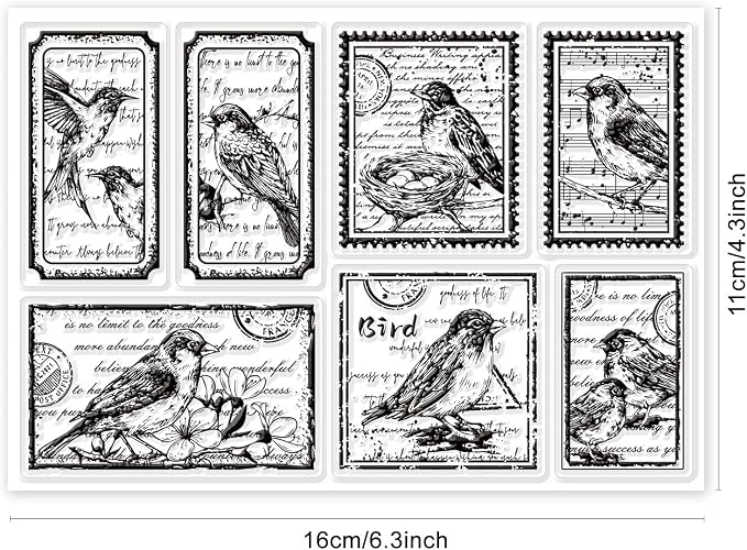 GLOBLELAND Vintage Flower and Bird Text Clear Stamps - Image 6