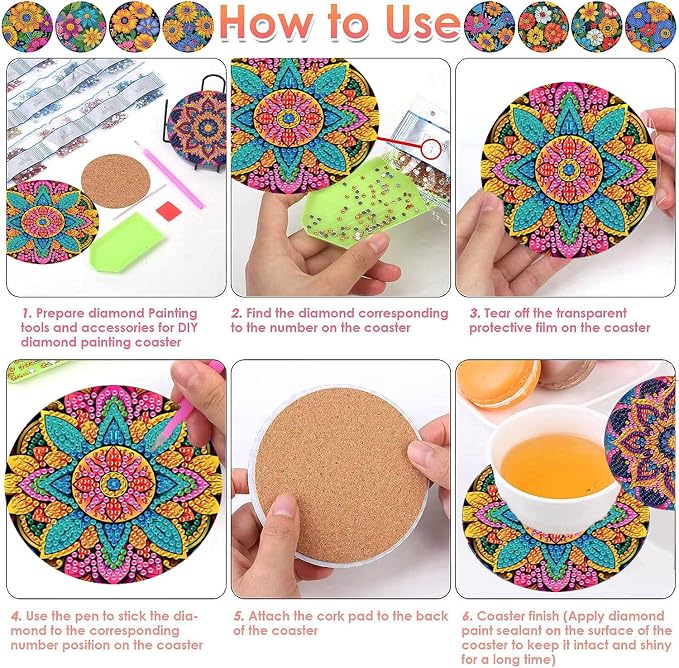 ijbnhd 8 Pcs Mandala Diamond Art Coasters Kits - Image 6