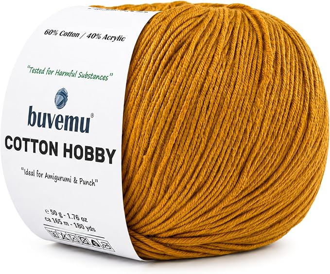 Cotton Hobby Yarn for Amigurumi Crochet & Knitting | 1.76 oz / 180 yds by buvemu