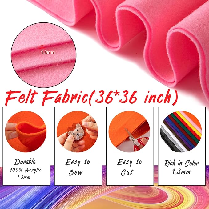 HaoFeiJH Pink Felt Fabric 36" X 36" 1.6mm，Fabric Sheets Soft Woven Acrylic - Image 2