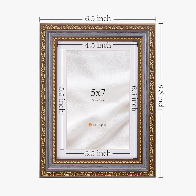 eletecpro 5x7 Vintage Picture Frame, Glass Cover, Horizontal or Vertical - Image 3