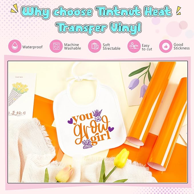 Tintnut Carrot Curl Color Heat Transfer Vinyl, easy cut & weed, stretch washable - Image 3