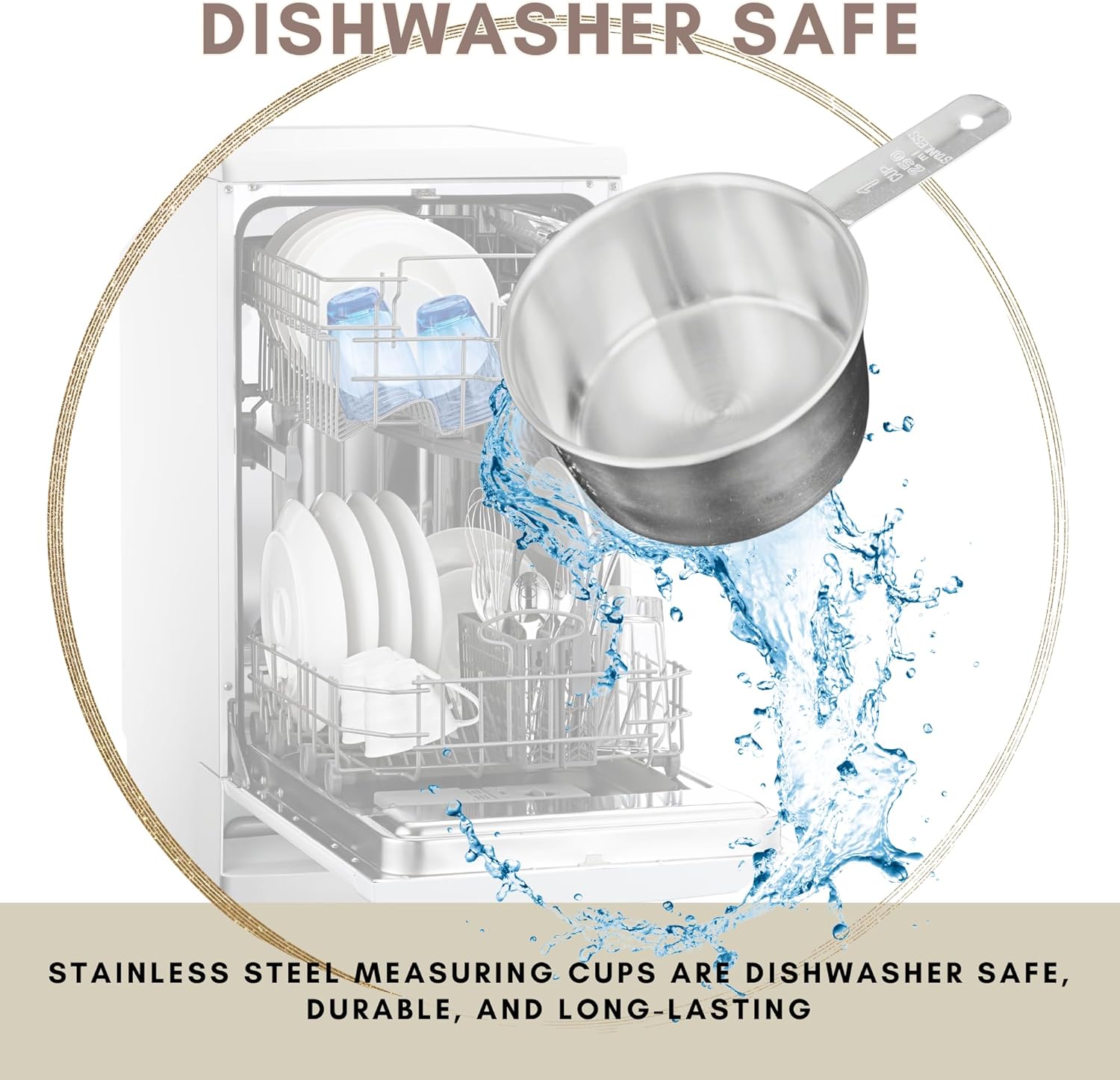 1 Cup Stainless Steel Measuring Cup | Sturdy Metal 250 ml | 240 cc | 8 oz | Single Cup for Wet and Dry Ingredients | Great for use as 1 Cup Dog Food Scoop - 12 PK