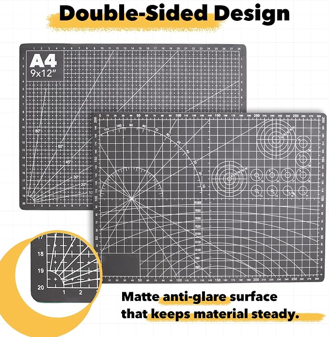 Mandala Crafts Self-Healing Cutting Mat Set – 9" x 12" A4 Black Gray - Image 2