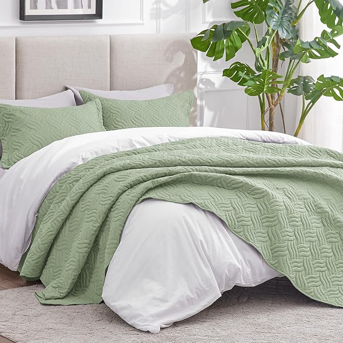 Love's cabin Twin Quilt Bedding Set Sage Bedspreads - Image 2