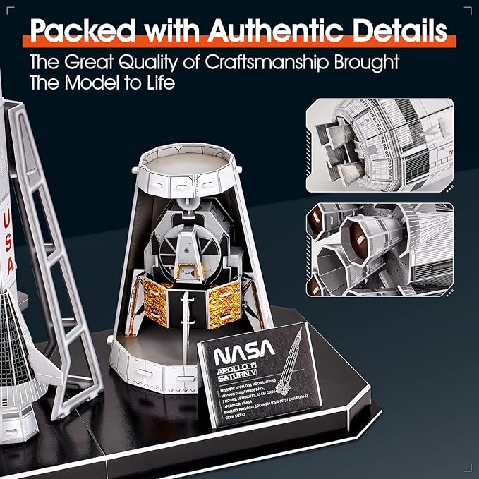 CubicFun NASA Apollo Saturn V 3D Rocket Puzzle Kit, 136 Pieces, Ages 8+ - Image 5
