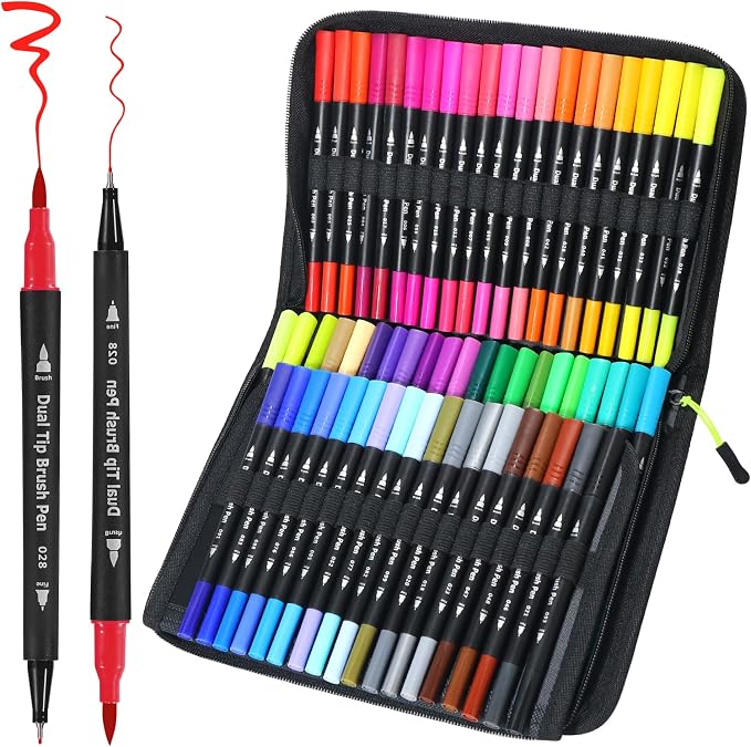 Piochoo Dual Brush Markers, 60Colors Markers by Piochoo