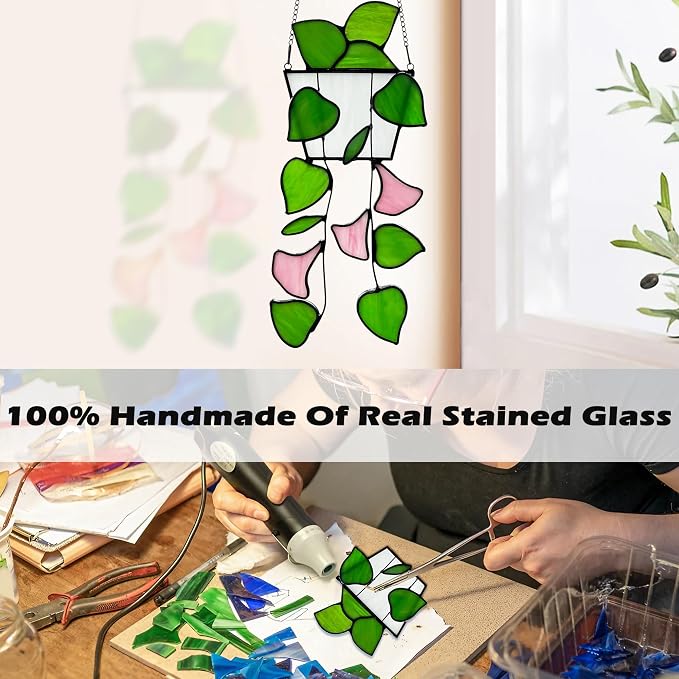 Plant Stained Glass, Stained Glass Window Hanging, Real Handmade Suncatcher - Image 5