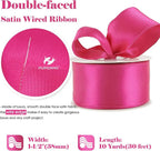 HUIHUANG Hot Pink Wired Ribbon 1-1/2 inch Fuchsia Pink Wire Ribbon - Image 2