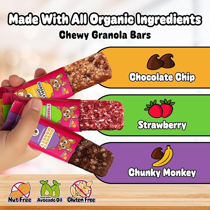 Snakkidz Organic Chewy Granola Bar, Allergen Free, Made with Avocado Oil, Low Sugar (45 Bars, Variety)