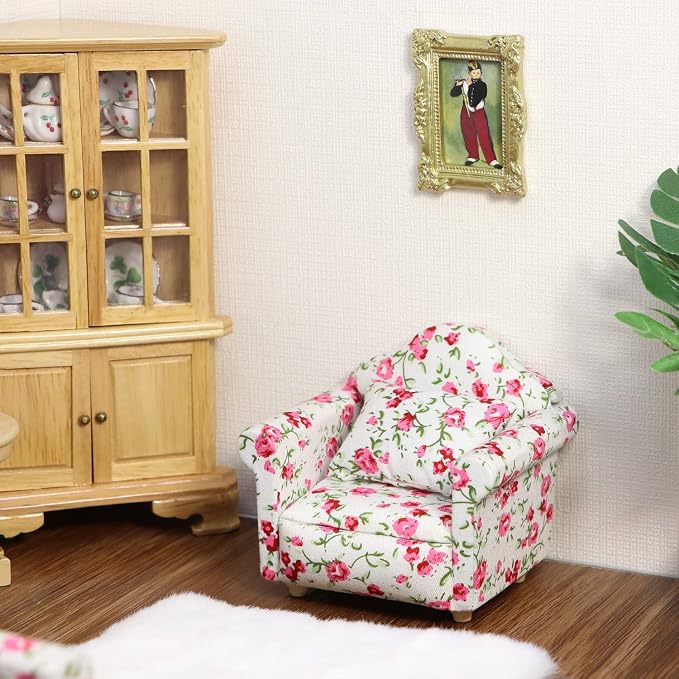 Dollhouse Couch with Pillow 1 12 Scale Miniature Sofa Arm Chair Living Room - Image 5