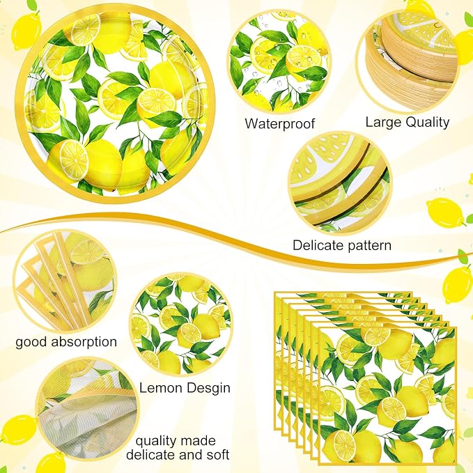 Pickmesh 400 Pcs Lemon Party Supplies Summer Fruit Disposable Plates Napkins - Image 3