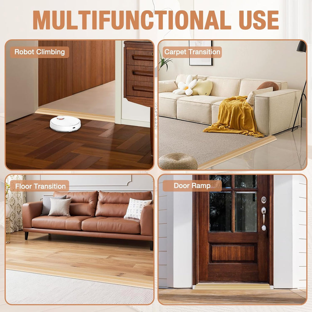 Floor Transition Strip Self Adhesive Vinyl Door Threshold for Doorways Carpet Edging Trim Overlap Edge Reducer for Laminate Floor, Carpet, Tile (Light Yellow Wood Grain, 1/5" to 2/5", 10Ft)