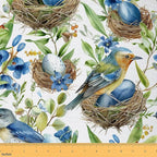 Exotic Birds Fabric by The Yard, Rustic Botanical Leaves Plants Flannel by CastleFairy