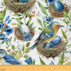 Exotic Birds Fabric by The Yard, Rustic Botanical Leaves Plants Flannel by CastleFairy