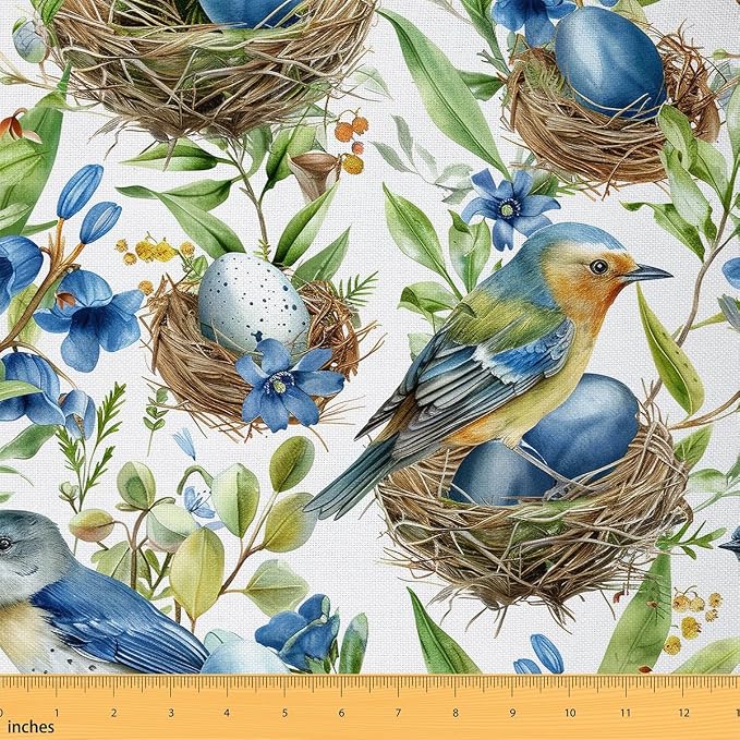 Exotic Birds Fabric by The Yard, Rustic Botanical Leaves Plants Flannel by CastleFairy